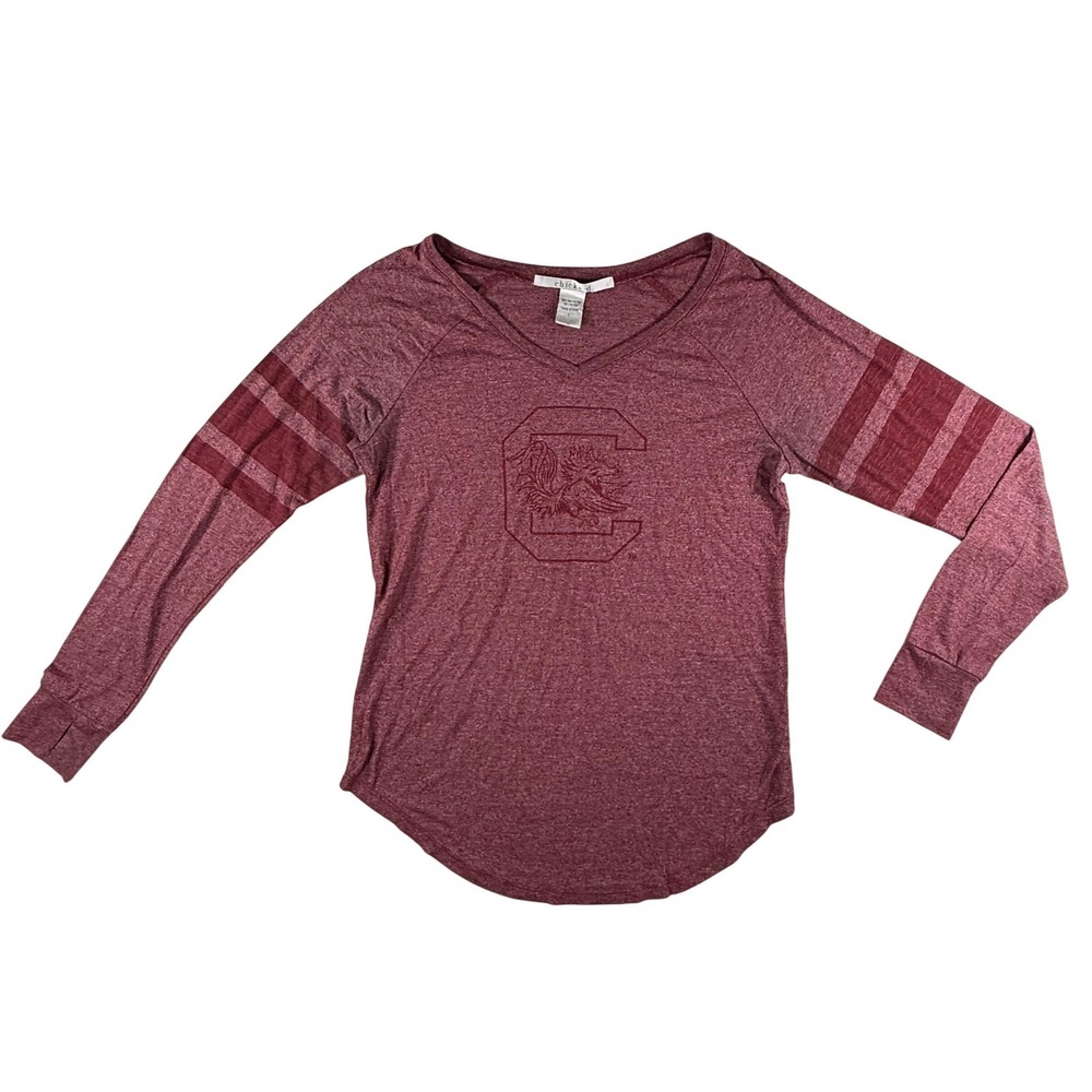 chicka-d USC South Carolina Gamecocks Shirt Womens L Maroon Long Sleeve V-Neck